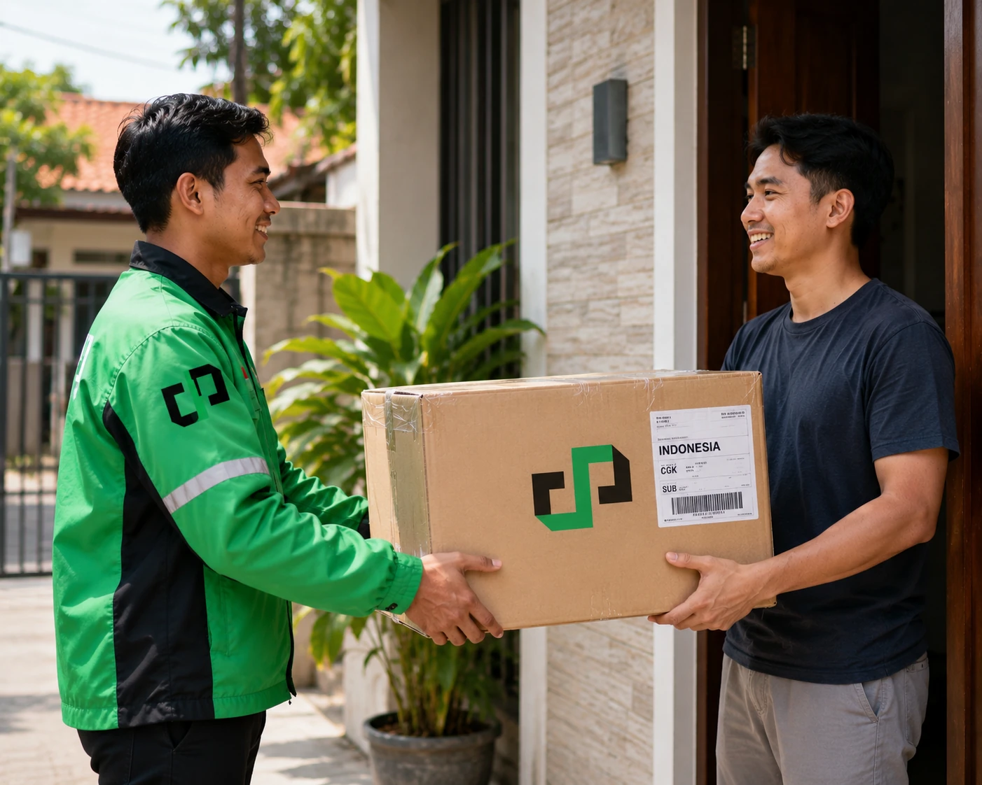 Kurier PSCargo menyerahkan paket ke penerima di Indonesia